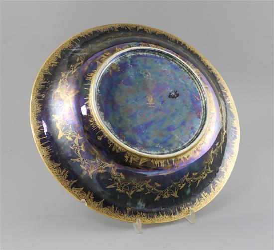A Wedgwood Fairyland Lustre Fairy Gondola pattern Lily Tray, c.1925, designed by Daisy Makeig-Jones, D. 33cm chip to rim